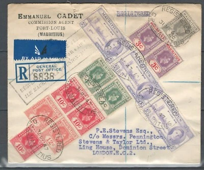 MAURITIUS BRITISH COMMONWEALTH KG VI COVER TO UK REGISTERED SEE SCAN LOT (BCL48) - Image 1 of 2