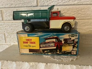 Vintage ATC ASAHI Tin Friction 1961 Chevrolet C80 Dump Truck c box - Picture 1 of 12