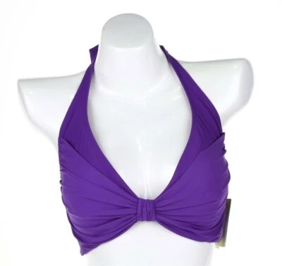 Gottex Womens Swimwear Solid Purple Halter Strap Shirred Bikini Top Size 16 - Image 1 of 2