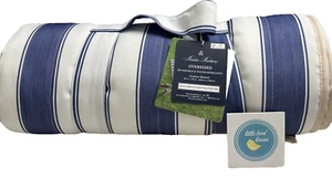 BROOKS BROTHERS Outdoor Blanket Blue White Stripe Oversized Reversible Beige - Picture 1 of 10