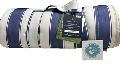 Одеяло для улицы Brooks Brothers сине-белое в полоску негабаритное двустороннее бежевое - Изображение 1 из 4