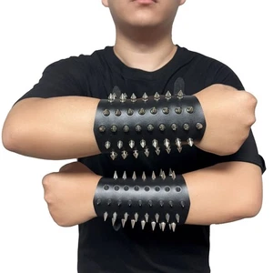 Men's Medieval Spikes Rivet Wristband Armband Bracers Protective Arm Armor Cuffs - Picture 1 of 15