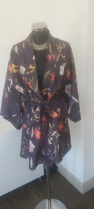 TED BAKER  8/10 Matt Satin Floral Kimono Robe Grey Floral  - Picture 1 of 22