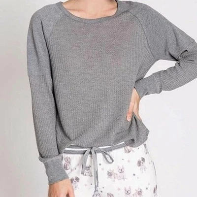 P.J. Salvage 2XL XXL Heather Gray Waffle Knit Long Sleeve Top Gray Lounge Shirt - Изображение 1 из 4