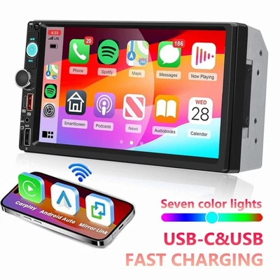 CFRIATO 7" Car Radio Wireless Apple Carplay Car Stereo Touch Screen Double 2 Din USB-C