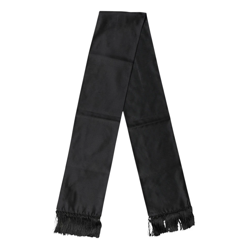 DOLCE & GABBANA Bufanda Negra Seda Flecos Cuello Envoltura Foulard 137cm x 15cm 370usd Foto 1 de 4