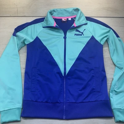 Chaqueta deportiva PUMA mediana verde claro y púrpura cremallera completa para mujer’s Foto 1 de 4