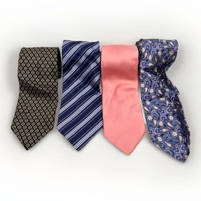 Lote de 4 gravatas Brioni masculinas multicoloridas de seda abstratas feitas na Itália designer - Imagem 1 de 4