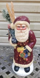 Ino Schaller Bayern Papier Mache Burgundy Coat Santa Skis Toys 17"H - Germany - Picture 1 of 13