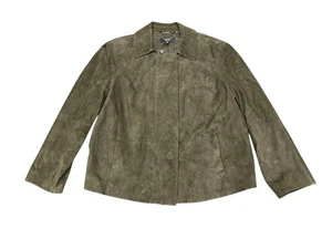 NWT Talbots Petite 14W Dark Olive Green Suede Jacket Zip Up Classic Style - Picture 1 of 10