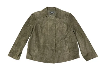 NWT Talbots Petite 14W Dark Olive Green Suede Jacket Zip Up Classic Style - Image 1 of 4