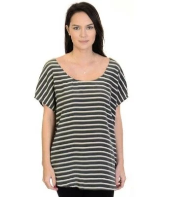 Blusa Joie Talla M Cuadrada Seda Gris Rayas Sin Mangas Cuello Redondo Dobladillo Curvo Top Foto 1 de 4
