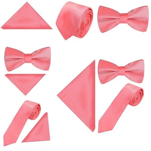 Cravatta rosa corallo arancione tasca quadrata fiocco cravatta matrimonio formale ballo gare - Foto 1 di 22