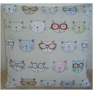 16" Cat Cushion Cover Cats in Glasses Pink Blue Aqua Orange Cute Kittens Fryetts - Picture 1 of 1