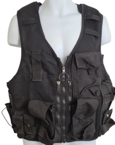 Tactical Vest With Integrated Pouches Adjustable Security Doorman Black Police - Picture 1 of 8