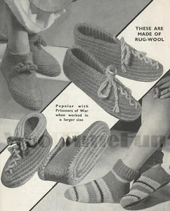 Knitting & Crochet Pattern Vintage 40s Slippers/ House Shoes. Fit Any Foot Size. - Picture 1 of 1