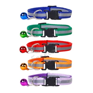 Reflective Dog Collar Pet Cat Puppy Nylon Collar with Bell Neck Adjustable - Picture 1 of 9