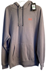 Men's Under Armour Sweatshirt Hoodie Gray & Orange Hooded Pullover Size L. NWT - Picture 1 of 16