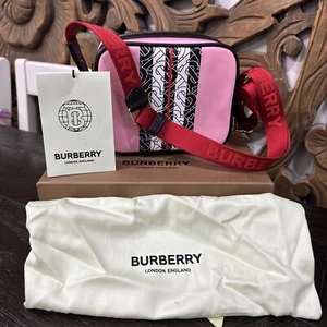 Burberry Kids Candy Pink Camera Case TB Monogram Stripe Purse New - Picture 1 of 7