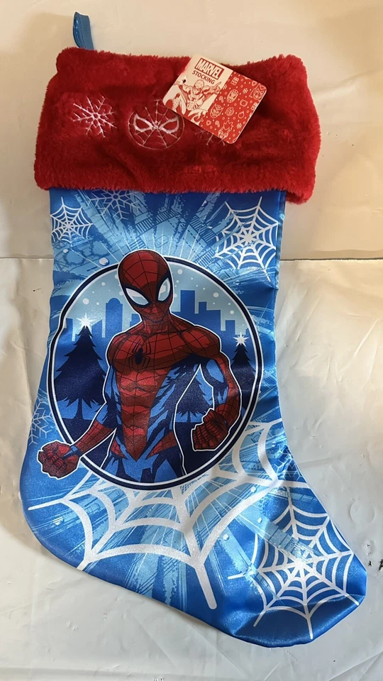 Blue & Red Marvel Character Christmas Stocking Spider-Man Wearing Santa Hat