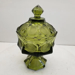 Fostoria Green Coin Glass Pedestal Candy Dish - Picture 1 of 9