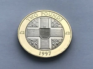 1997 Guernsey Two 2 Pound Coin Bimetallic 12g 28.4 mm KM# 88 RARE - Picture 1 of 3