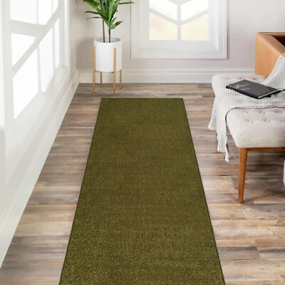 Custom Size SOLID ARMY GREEN Stair Hallway Runner Rug Non Slip Rubber Back - Image 1 of 4