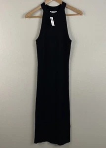 Old Navy Womens S Black Fitted Sleeveless High Neck Rib Knit Midi Sweater Dress  - Picture 1 of 5