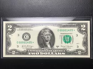 $ 2 seltene unzirkulierte niedrige vier (4) Ziffern ️ STERNNOTE 1455* - Bild 1 von 6
