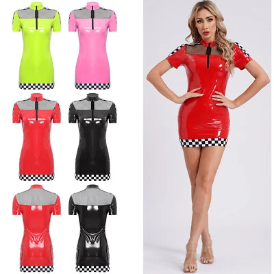Women's Costume Fancy Dress Up Clubwear Mesh Sexy Speed Race Car Bodycon Mini - Image 1 of 3