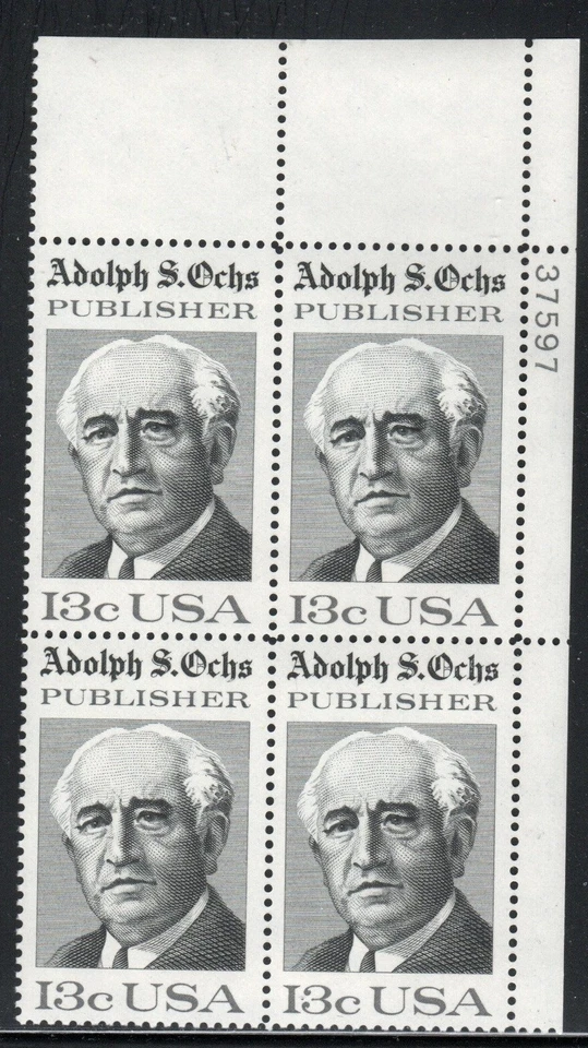 ALLY'S STAMPS US Plate Block Scott #1700 13c Adolph Ochs [4] MNH [A-UR] - Image 1 of 1