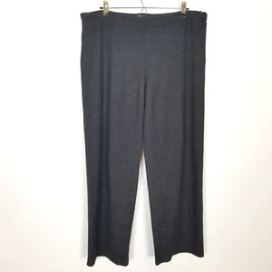 Eileen Fisher Women Knit Wool Pull On Pants Sz L Charcoal Gray Straight Office - Picture 1 of 5