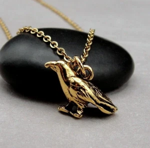 Gold Crow Necklace - 3D Raven Charm Necklace - Rook Charm Necklace - Bird Charm - Picture 1 of 5