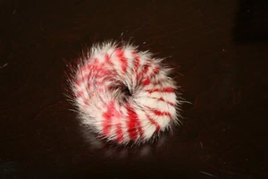 New Red and Gray Stripe Mink Fur Scrunchie Scrunchy Efurs4less - Picture 1 of 1