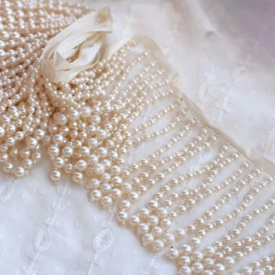 Faux Glass Pearl Beads Tassel Trimming Edging Fringe Bridal Dress Curtain Modern - Image 1 of 4