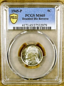 1945-P PCGS MS65 Doubled Die Reverse Jefferson Nickel - PCGS Gold Shield - Picture 1 of 3