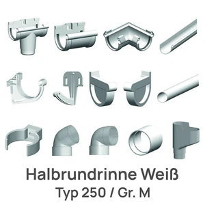 Dachrinne Regenrinne Typ250 Weiss | Fallrohr + Zubehör DN60 | Kunststoff PVC - Bild 1 von 33