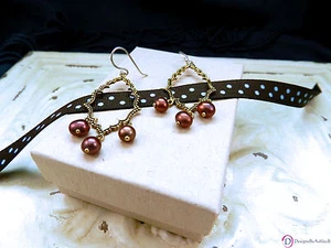 SARA BLAINE Mila Oxidized Brass & Chocolate Pearl Earrings ~ French Wires - Picture 1 of 3