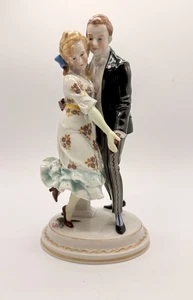 Vintage Herlena Germany Porcelain Figurine Dancing Couple Hand Painted 8” - Picture 1 of 14