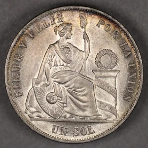 1874 Peru Silver 1 Sol Lustrous - Picture 1 of 3
