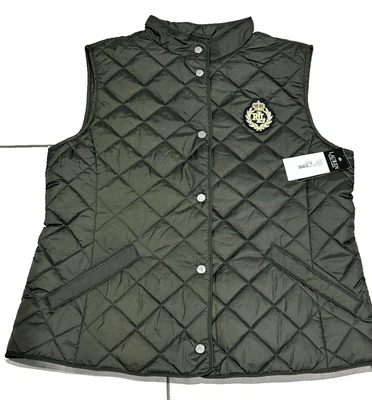NUEVO CON ETIQUETAS $160 Lauren Ralph Lauren Cresta-Parche Logo Acolchado Chaleco Puffer Talla Med y Lrg Foto 1 de 4