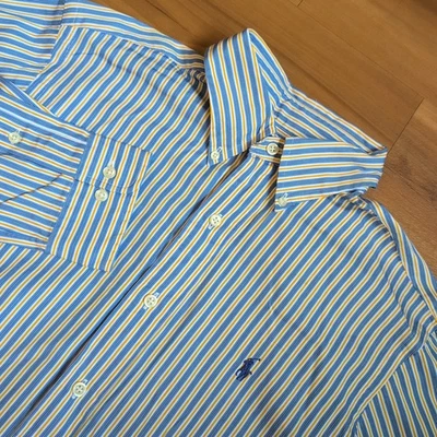 Ralph Lauren Shirt Mens Medium 15 32 33 Blue Yellow Striped Oxford Cotton OCBD - Image 1 of 4