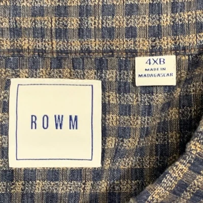 ROWM Mens 4XB Plaid Button Down Shirt LS Blue Beige Cotton Polyester Blend - Image 1 of 4