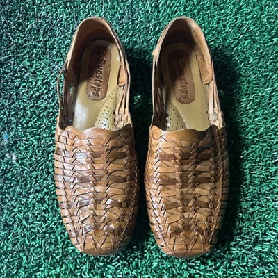 Sunsteps Hand Men's Leather Brown Woven Huaraches Slip On Size 12 Sandals - Image 1 of 4