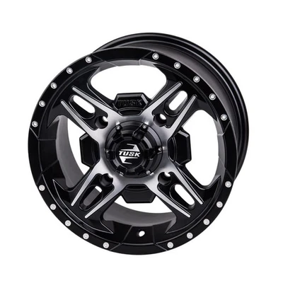 4/110 Tusk Beartooth Wheel 12x7 5.0 + 2.0 Machined/Black For Kymco UXV 500i 2012 - Image 1 of 4