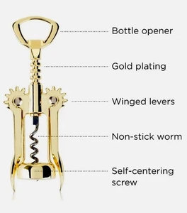 Viski Winged Corkscrew Wine Bottle Opener, Gold Plated Finish, Non-stick Coat... - Picture 1 of 13