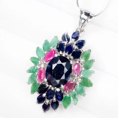 Handmade Royal Blue Sapphire Gemstone Pendant 925 Sterling Silver Estate Jewelry - Image 1 of 4