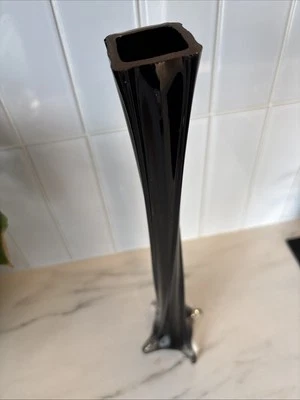 Retro 1970 Vintage Tall Twisted Square Black Art Glass Bud Vase - Image 1 of 4