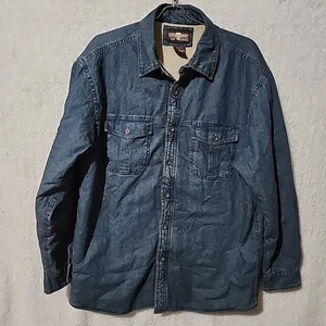 Levi Strauss & Co Sherpa Lined Button Down Heavy Denim Jean Trucker Jacket Shirt - Picture 1 of 6