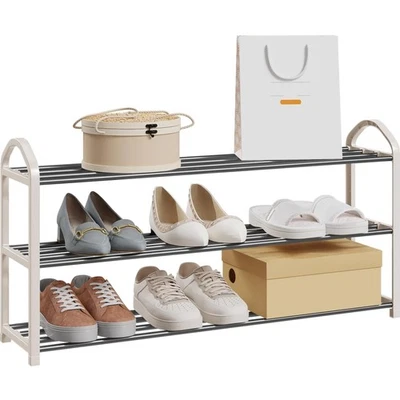 Schuhregal mit 3 Ebenen Schuhablage aus Kunststoff und Metall Creme - Bild 1 von 4